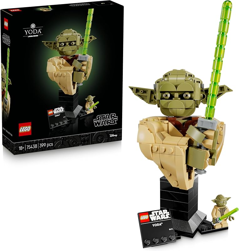 LEGO Star Wars 75438 Yoda Bust - Display Model Kit for Adults w/Green Lightsaber & Collectible Jedi Master Minifigure - DIY Shelf or Room Decor - Gift Idea for Attack of the Clones Fans