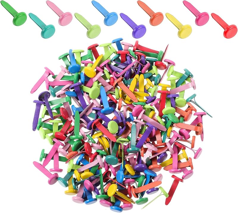 200 stuks veelkleurige metalen splitpennen voor papierwerk, 0,8 cm x 1,9 cm ronde splitpennen, decoratieve bevestigingen voor scrapbooking, DIY-kunst, kantoorartikelen