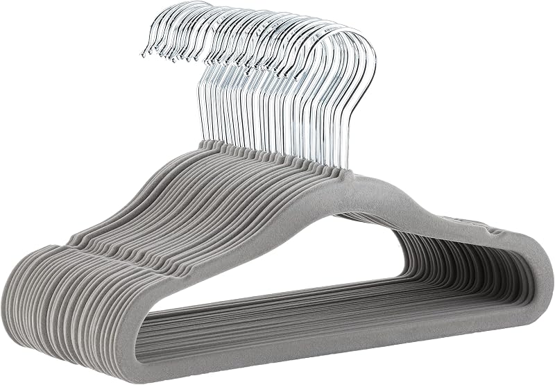 Amazon Basics Fluwelen Kinderkleerhangers met Antislip, voor Baby/Peuter, 29,5cm (11,6in), (voor Babykleding), 30 Stuks, Grijs