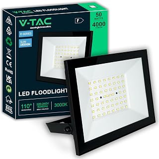 V-TAC Led-spot voor buiten, 50 W, E-serie, hoog vermogen, laag verbruik, super slip-design, 4000 lumen, IP65, schijnwerper voor huis, garage en magazijn, buitenlamp 50 watt, warmwit, 3000 K