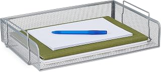 Relaxdays brievenbak metaal, stapelbaar, liggende documentenbak, mesh, HxBxD: 8,5 x 36 x 25 cm, voor A4-formaat, zilver