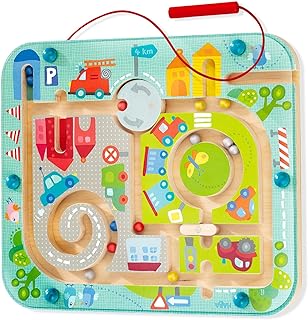 Haba 301056 Magneetspel stadslabyrint, educatief houten speelgoed voor kinderen vanaf 2 jaar, traint logica en fijne motoriek | Magnetische doolhofreisactiviteit voor peuters die fijne motoriek, focus en schermvrij leren onderweg opbouwt.