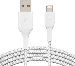 Belkin gevlochten Lightning-kabel (Boost Charge Lightning/USB-kabel voor iPhone, iPad, AirPods) MFi-gecertificeerde iPhone-laadkabel, gevlochten Lightning-kabel (2 m, wit)