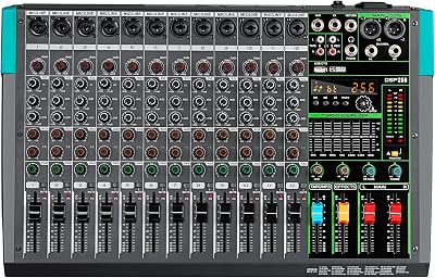 Depusheng PA12 Professionele Audio Mixer Soundboard Console Bureau Systeem Interface 12 Kanaals Digitale USB Bluetooth MP3 Computer Input 48V Fantoomvoeding Ingebouwde 99 Reverb Effect