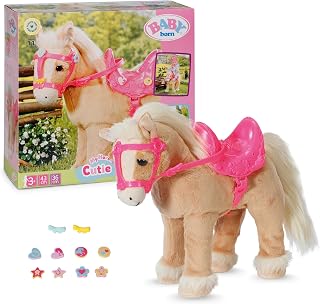 BABY born Mijn Paard Cutie – Knuffelpaard met geluid & loopfunctie – Inclusief zadel, hoofdstel & versierpins – Werkt op batterijen – Geschikt voor kinderen vanaf 3 jaar