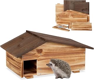 Relaxdays egelhuis, hout, egelhotel met bodem, 2 kamers, overwinteringsplek, tuin, HxBxD: 24 x 46 x 33,5 cm, bruin