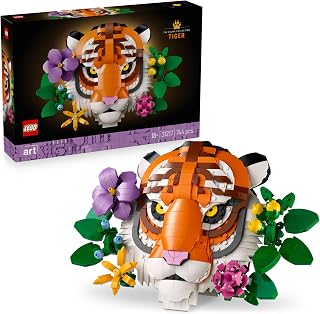 LEGO Art De Faunacollectie – Tijger Bouwbaar 3D Dierenschilderij met Decoratieve Bloemen van Botanicals - DIY Woondecoratie en Bouwpakket voor Volwassenen - Creatief Cadeau voor Vrouw of Man 31217