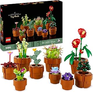 LEGO Botanicals Tiny Plants - 9 Potted Artificial Flowers Set for Indoors incl. Faux Cactuses & Red Anthurium - House Warming Gifts & Home Decor - 10329