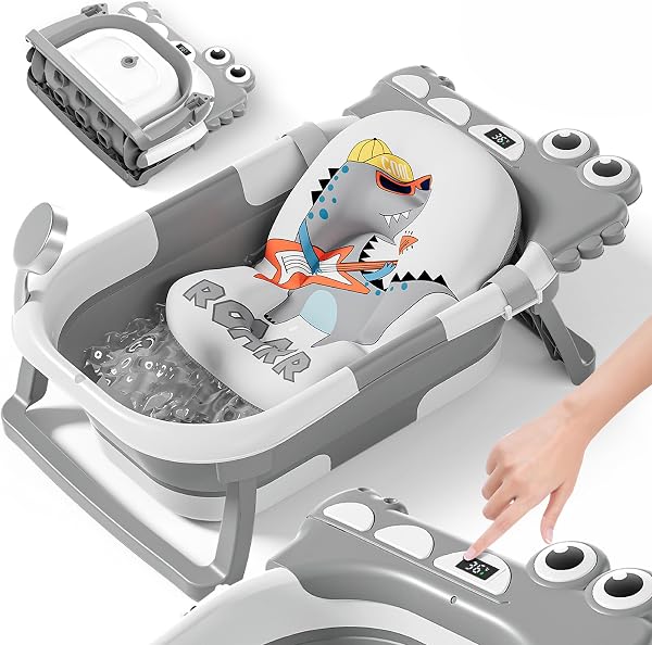 Opvouwbaar babybad met badkussen en geïntegreerde thermometer - tweedehands - zo goed als nieuw — outlet/retourdeal