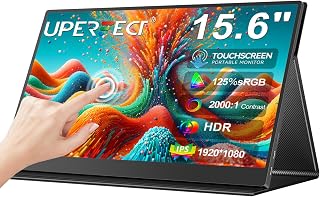 UPERFECT Draagbare Monitor Touchscreen 15.6" 125%sRGB Matte FHD 2000:1 Contrastverhouding, Multifunctionele Lederen Tas, Compatibel met VESA, Dubbele USB-C Aansluiting voor Laptop/Telefoon/Spelconsole
