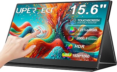 UPERFECT Draagbare Monitor Touchscreen 15.6" 125%sRGB Matte FHD 2000:1 Contrastverhouding, Multifunctionele Lederen Tas, Compatibel met VESA, Dubbele USB-C Aansluiting voor Laptop/Telefoon/Spelconsole