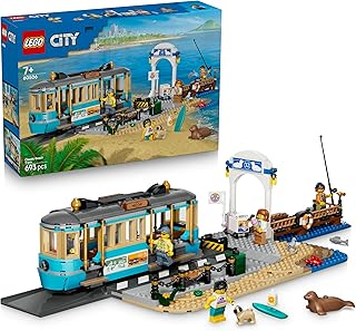 LEGO City Klassieke Strandtram - Bouwpakket voor Kinderen met Spoor, Straatdecor, 5 Minifiguren en 5 Speelgoed Dieren Figuren - Cadeau Voor Jongens en Meisjes Vanaf 7 Jaar - 60506