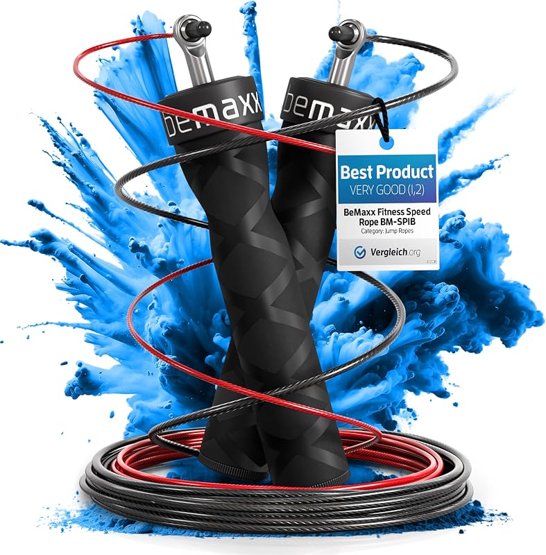 Springtouw Speed Rope met trainings-eBook + reservekabel | 2 verstelbare staalkabels, professionele kogellagers, anti-slip handgrepen | workout, professionele sport, boksen, training, RPM |