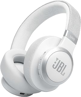 JBL Live 770 NC Draadloze Over-Ear-Hoofdtelefoon met Noise Cancelling-technologie en een batterijlevensduur tot 65 uur, Wit | Adaptieve ruisonderdrukking, Bluetooth 5.3, Smart Ambient, tot 65 uur batterijduur, multi-source verbinding