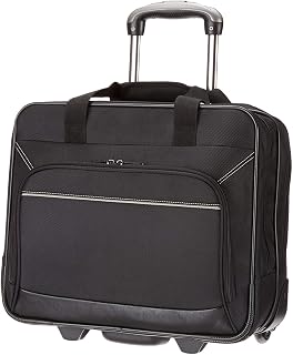 Amazon Basics - Laptoptrolley, met snel lopende wielen en gemakkelijk toegankelijk voorvak - geschikt voor laptops tot 15.6" ( 39.6 cm), zwart