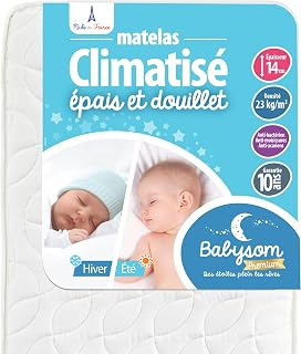 Babysom - Ademend Baby Matras - 60x120 cm | 14 cm dik | 2-zijdig ( een zomer en een winter zijde ) | Anti-allergisch | Oeko-Tex® | EU-product