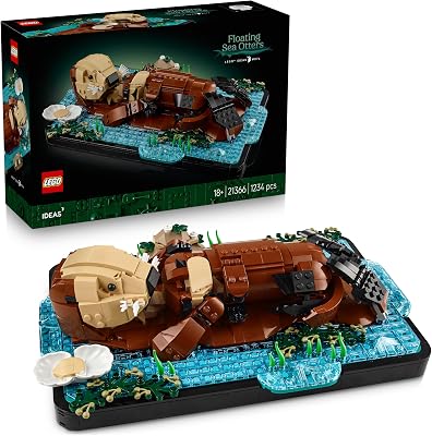 LEGO Ideas Drijvende Zeeotters – Bouwpakket voor Volwassenen – 3D Displaymodel met Dieren Figuren van Otter en haar Jong – DIY Woondecoratie en Bureau-Decoratie – Creatief Cadeau-idee – 21366