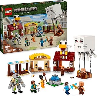 LEGO Minecraft De Ghast-Ballon Aanval Op Het Dorp – Met Huis Van Steve, 4 Minifiguren, IJzeren Golem en Exploderende Fonteinfunctie – Cadeau Voor Gamers Vanaf 10 Jaar, Meisjes, Jongens en Fans – 21273