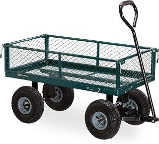Relaxdays tuinkar met luchtbanden, handige bolderkar voor buiten, transportkar, inklapbare zijkanten, tot 150 kg, groen