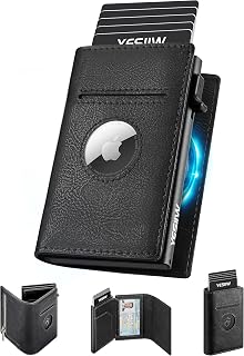 YESIIW AirTag Wallet voor heren, compatibel met Apple AirTag, RFID Blocking Leather Smart Wallet Air Tag Wallets, pop-up kaarthouder met geldclip en ID-venster, zwart