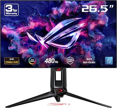 ASUS ROG Swift OLED PG27AQDP gaming monitor - 27" WOLED, 480Hz, 0,03ms, G-SYNC® compatibel, aangepaste heatsink, ASUS OLED Care+, AI Assistant, uniforme helderheid, 99% DCI-P3 en DisplayWidget Center