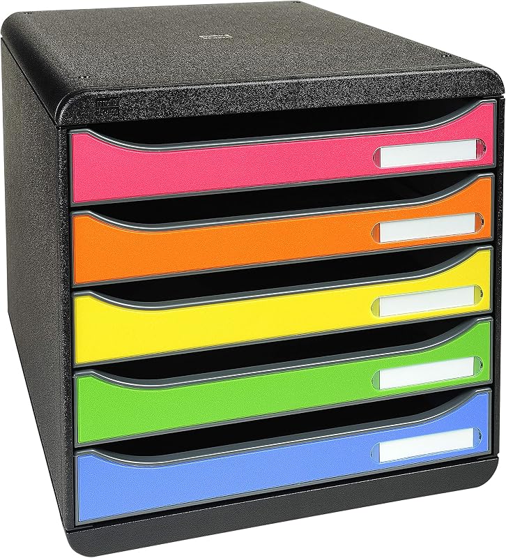 Exacompta - ref. 309798D - Ladebox - Bureau - kantoor BIG BOX PLUS met 5 laden voor A4+ documenten - Afmetingen: Diepte 34,7 x Breedte 27,8 x Hoogte 27,1cm - Zwart/Harlekijn