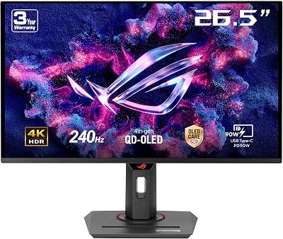 ASUS ROG Strix XG27UCDMG, 26,5" gamingmonitor, 4K Ultra HD QD-OLED (3840 x 2160), 0,03 ms (GTG), 240Hz, HDMI, USB-C en DisplayPort, Compatibel met G-SYNC, Display Widget Center, Zwart