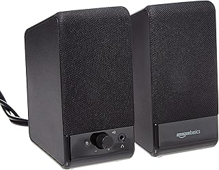 Amazon Basics - Computerluidspreker voor bureau pc of laptop, USB-voeding, zwart, 7,1 x 8,1 x 13,4 cm