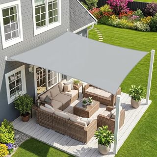 Sunnylaxx Zonnezeil,Waterdicht Schaduwzeil,Rechthoekig,5x5 m-Grijs,Zonwering,Waterafstotend,Premium PES Polyester ANT- UV,voor Buiten Luifel,Tuin,Balkon,Terras