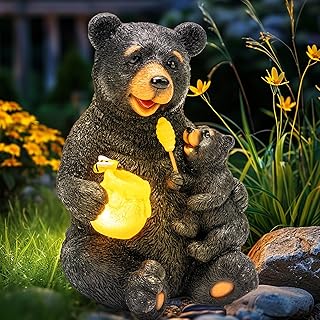GIGALUMI Zonne-tuinbeelden liefdevolle beer beeldje lichten voor buiten, tuin, tuindecoratie, unieke housewarming geschenken voor moeder, vrouwen