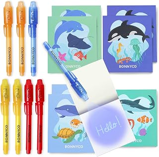 BONNYCO Onzichtbare Inktpen en Schriftje, 8 Stuks Oceaan Feestzakvuller, Pinata Speelgoed. Verjaardagsdecoratie, Kousenvullers voor Kinderverjaardag. Schoolprijs, Geschenk Kinderen