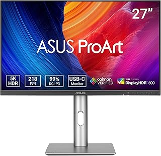 ASUS ProArt Display 5K PA27JCV Professional Monitor 27 inch, IPS, 5K (5120 x 2880), 99 Pure DCI-P3, LuxPixel AGLR, Calman Geverifieerd, USB-C PD 96 W, HDR 500, KVM, ergonomisch
