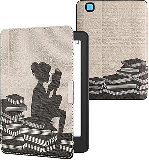 kwmobile e-reader hoesje compatibel met Kobo Aura Edition 2 - Magneetsluiting - Ereader case - Meisje met boeken in zwart/beige