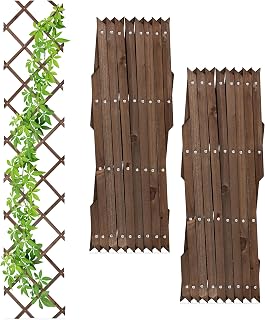 Relaxdays plantenklimrek, uitschuifbaar, set van 3, klimplantensteun, tuin, balkon en terras, onbehandeld hout, bruin