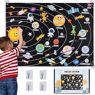 BONNYCO Zonnestelsel voor Kinderen Speelgoed met 61 Vilten Figuren. Verjaardagscadeaus, Montessori Speelgoed. Planeten voor Kinderen, Vilt Bord Peuters, Geschenken 3 4 5 6 7 8 Kerstmis
