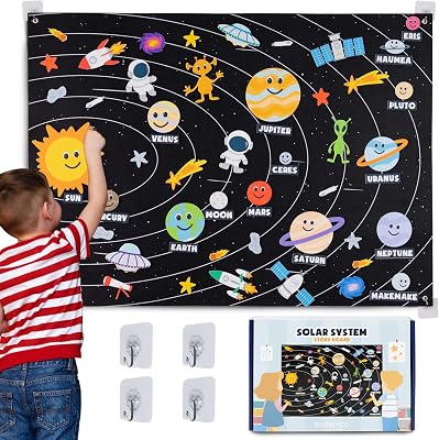 BONNYCO Zonnestelsel voor Kinderen Speelgoed met 61 Vilten Figuren. Verjaardagscadeaus, Montessori Speelgoed. Planeten voor Kinderen, Vilt Bord Peuters, Geschenken 3 4 5 6 7 8 Kerstmis